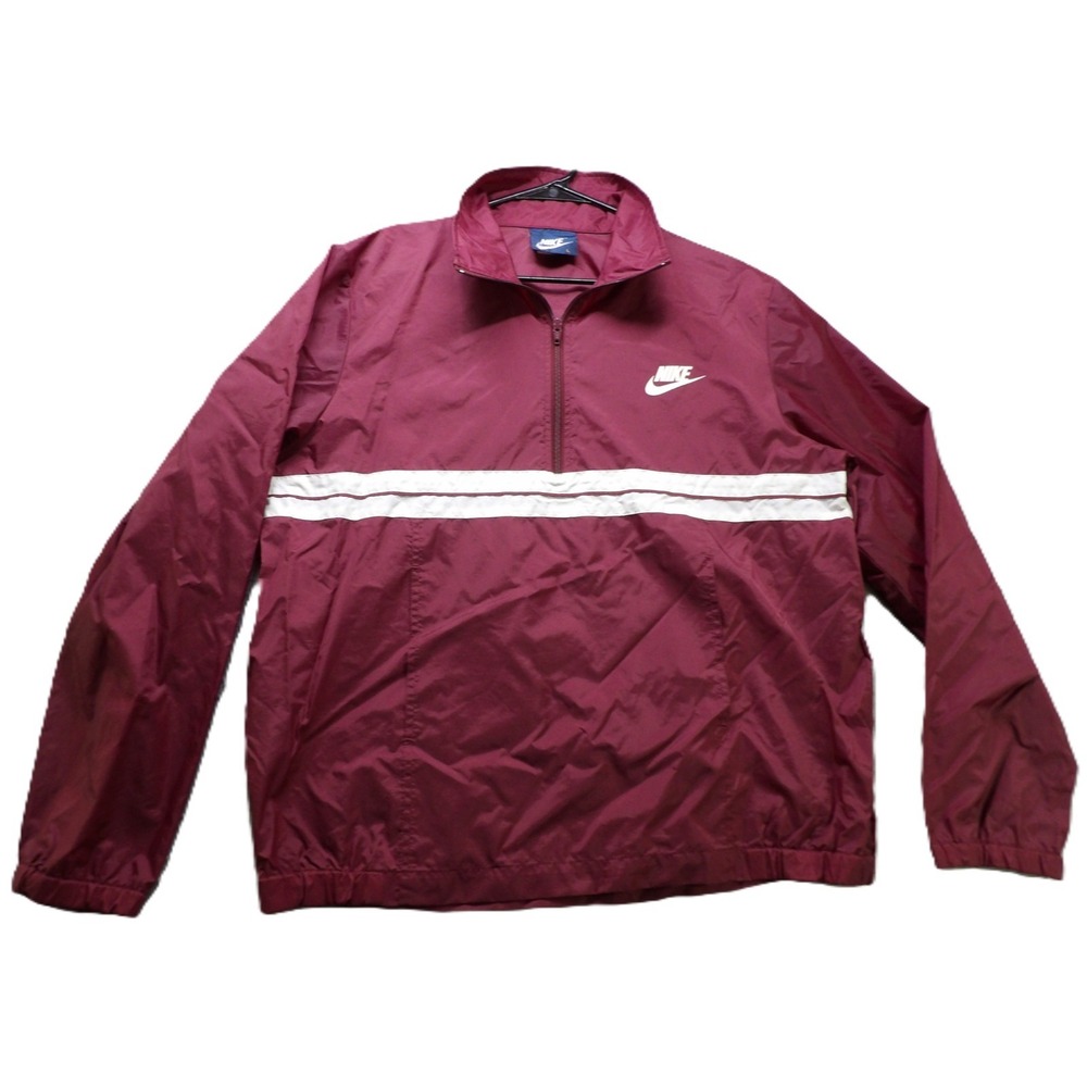VTG 80s Nike Windbreaker Jacket Burgundy Zip Men LG Retro Outdoor Classic Swoosh